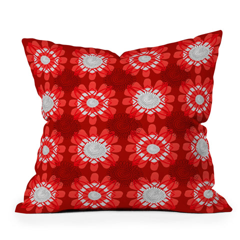 Julia Da Rocha Retro Red Flowers Throw Pillow