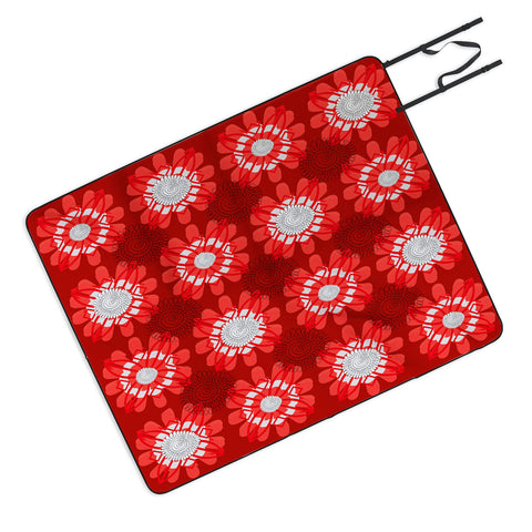 Julia Da Rocha Retro Red Flowers Picnic Blanket