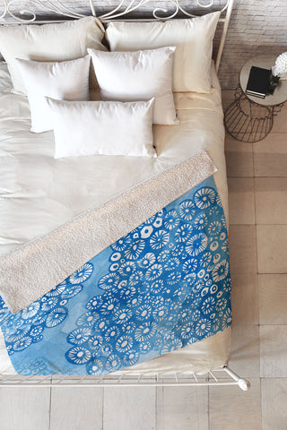 Julia Da Rocha Watercolor Bleu Fleece Throw Blanket