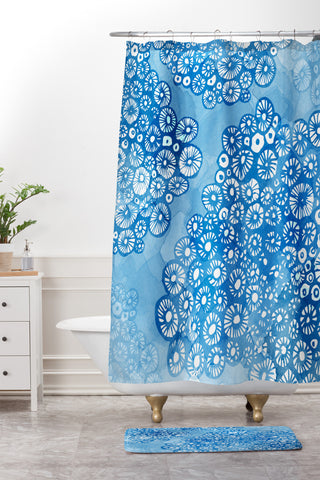 Julia Da Rocha Watercolor Bleu Shower Curtain And Mat
