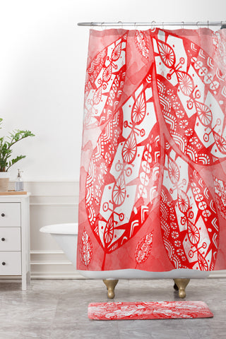 Julia Da Rocha Watercolor Redleaves Shower Curtain And Mat