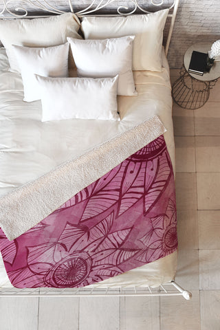 Julia Da Rocha Watercolor Rosa Fleece Throw Blanket