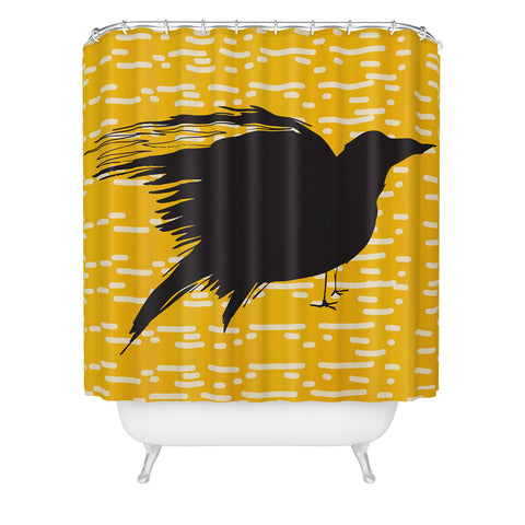 Julia Da Rocha Yellow Crow Shower Curtain