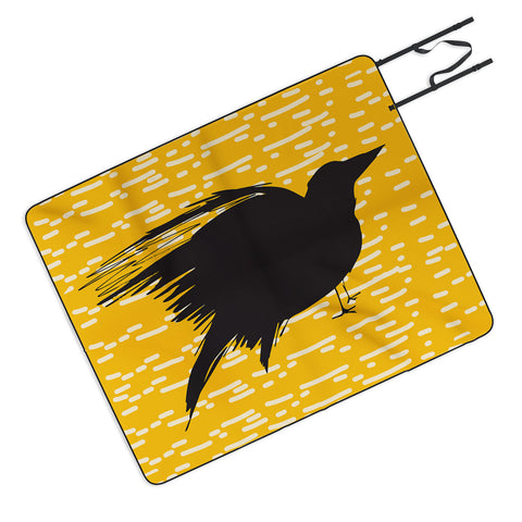 Julia Da Rocha Yellow Crow Picnic Blanket