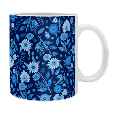 Julia Madoka Indigo Folk Flowers Coffee Mug