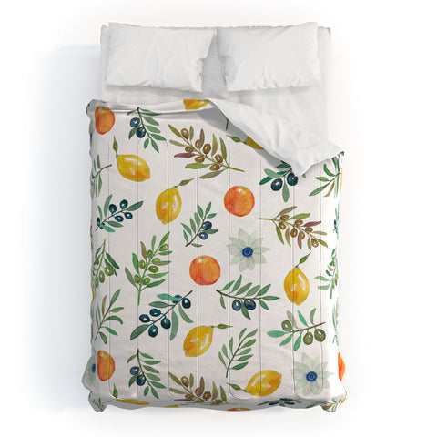 Julia Madoka Lemon Orange and Olive Mediterranean Comforter