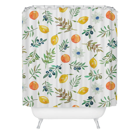 Julia Madoka Lemon Orange and Olive Mediterranean Shower Curtain