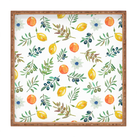 Julia Madoka Lemon Orange and Olive Mediterranean Square Tray