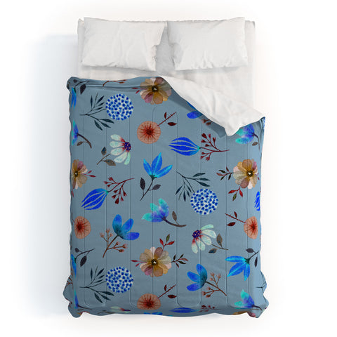 Julia Madoka Loose Watercolor Florals Smoky Comforter