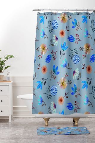 Julia Madoka Loose Watercolor Florals Smoky Shower Curtain And Mat