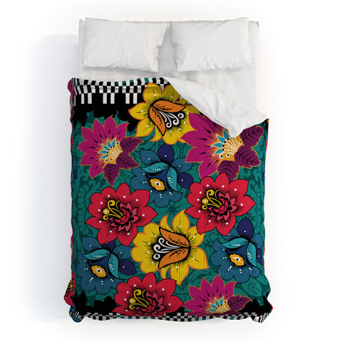 Juliana Curi Black Graphic Flower Comforter