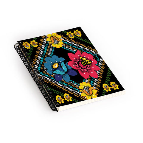 Juliana Curi Black More Flower Spiral Notebook