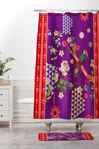Juliana Curi Purple Oriental Bird Shower Curtain And Mat