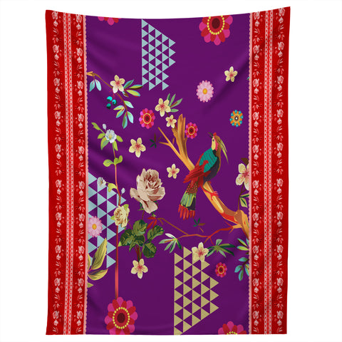 Juliana Curi Purple Oriental Bird Tapestry