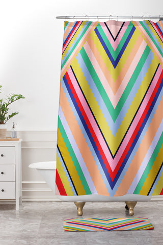Juliana Curi Stripes Rainbow Shower Curtain And Mat