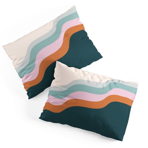 June Journal Abstract Diagonal Waves in Teal Pillow Shams