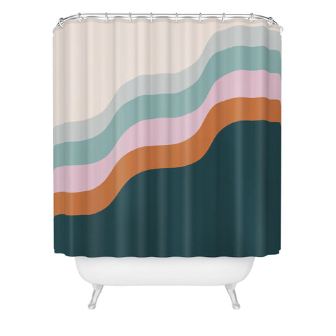 June Journal Abstract Diagonal Waves in Teal Shower Curtain