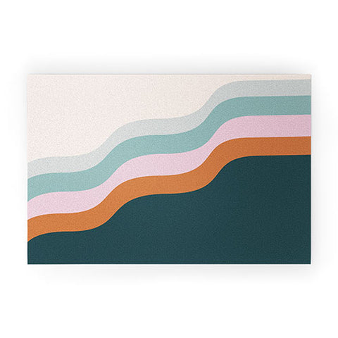 June Journal Abstract Diagonal Waves in Teal Welcome Mat