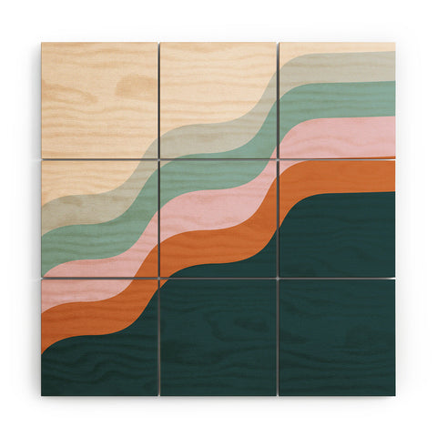 June Journal Abstract Diagonal Waves in Teal Wood Wall Mural