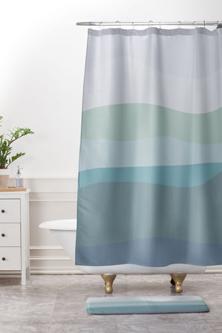 June Journal Calming Ocean Waves in Soft Du Shower Curtain And Mat
