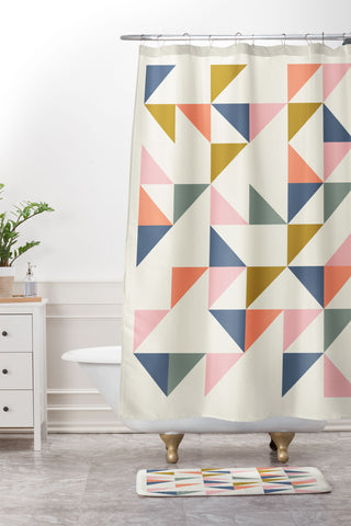 June Journal Floating Triangles Shower Curtain And Mat