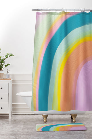 June Journal Painted Pastel Rainbow Shower Curtain And Mat