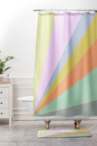 June Journal Pastel Rainbow Sunburst Shower Curtain And Mat
