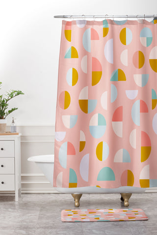 June Journal Playful Geometry Shapes Shower Curtain And Mat
