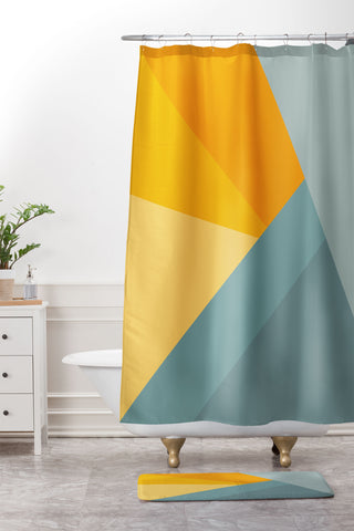 June Journal Sunset Triangle Color Block Shower Curtain And Mat