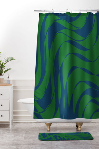 June Journal Swirls in Green and Blue Shower Curtain And Mat