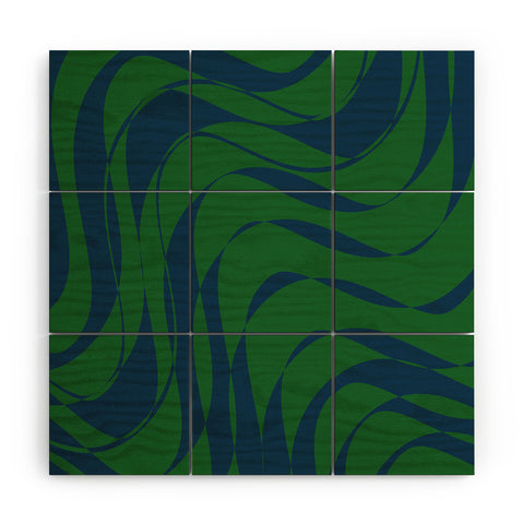 June Journal Swirls in Green and Blue Wood Wall Mural