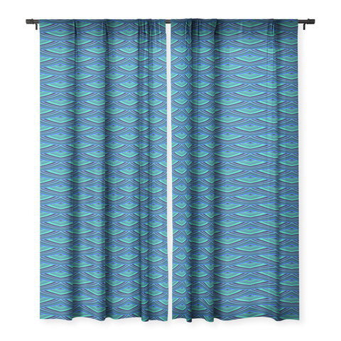 Kaleiope Studio Blue Teal Art Deco Scales Sheer Window Curtain