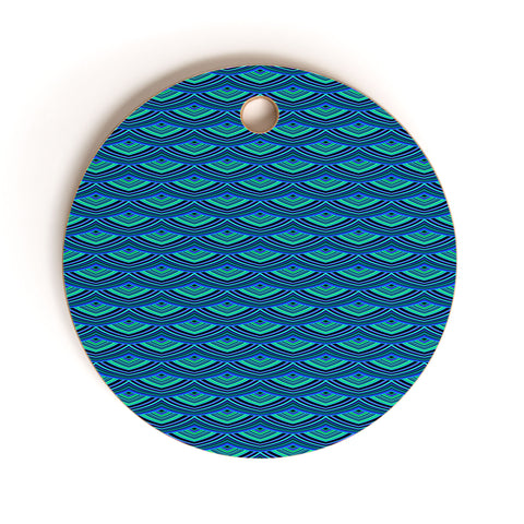 Kaleiope Studio Blue Teal Art Deco Scales Cutting Board Round