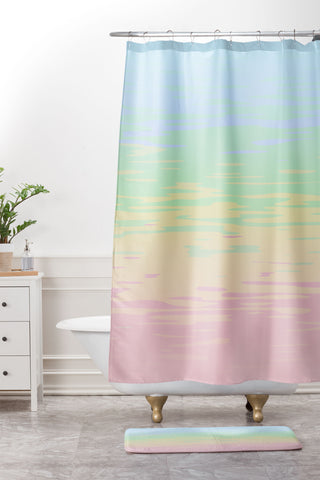 Kaleiope Studio Colorful Boho Abstract Streaks Shower Curtain And Mat