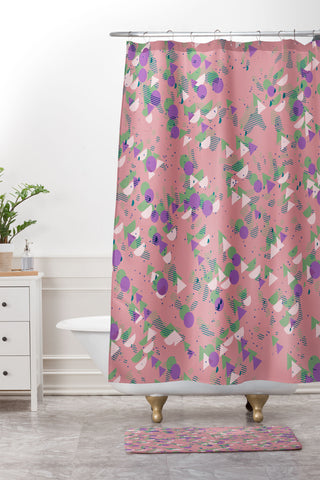 Kaleiope Studio Colorful Retro Shapes Shower Curtain And Mat