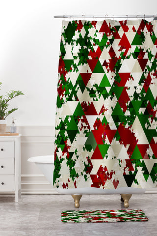 Kaleiope Studio Funky Christmas Triangles Shower Curtain And Mat