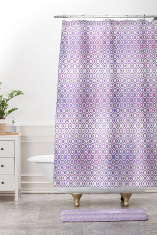 Kaleiope Studio Funky Pink and Purple Squares Shower Curtain And Mat