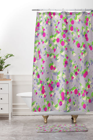 Kaleiope Studio Funky Retro Shapes Shower Curtain And Mat