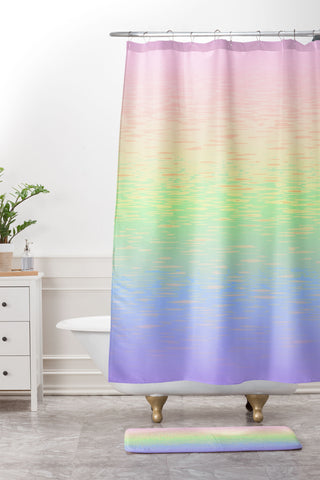 Kaleiope Studio Groovy Boho Pastel Rainbow Shower Curtain And Mat