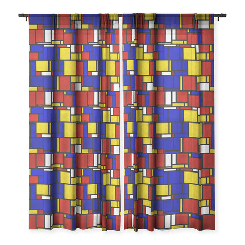 Kaleiope Studio Groovy Modern Mondrian Pattern Sheer Window Curtain