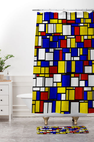 Kaleiope Studio Groovy Modern Mondrian Pattern Shower Curtain And Mat