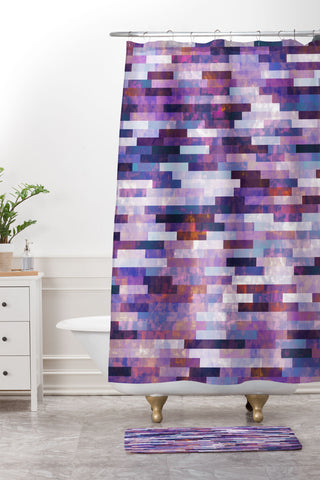 Kaleiope Studio Grungy Purple Tiles Shower Curtain And Mat