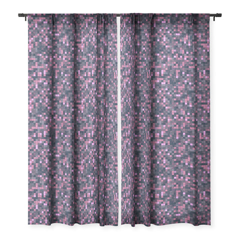 Kaleiope Studio Pink and Gray Squares Sheer Window Curtain
