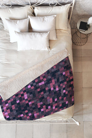 Kaleiope Studio Pink and Gray Squares Fleece Throw Blanket