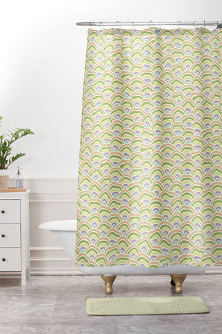 Kaleiope Studio Squiggly Seigaiha Pattern Shower Curtain And Mat