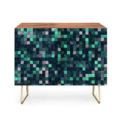 Kaleiope Studio Teal and Gray Squares Credenza