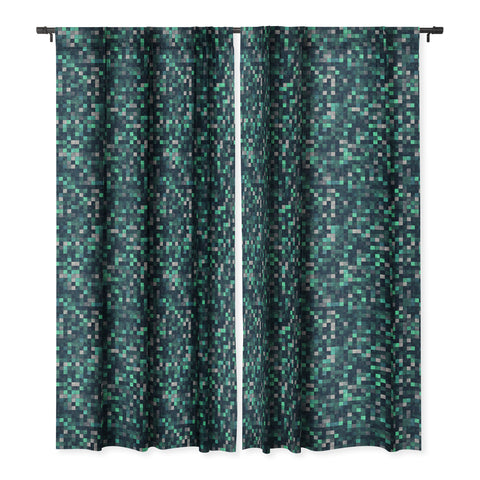 Kaleiope Studio Teal and Gray Squares Blackout Window Curtain