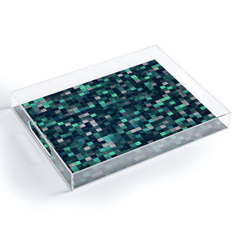 Kaleiope Studio Teal and Gray Squares Acrylic Tray