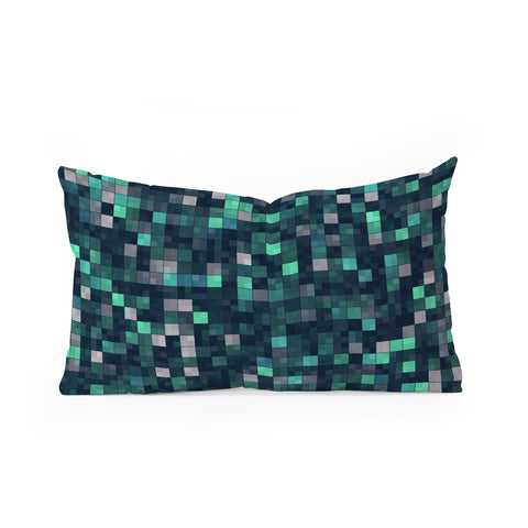 Kaleiope Studio Teal and Gray Squares Oblong Throw Pillow