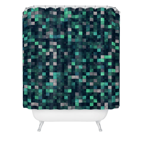 Kaleiope Studio Teal and Gray Squares Shower Curtain